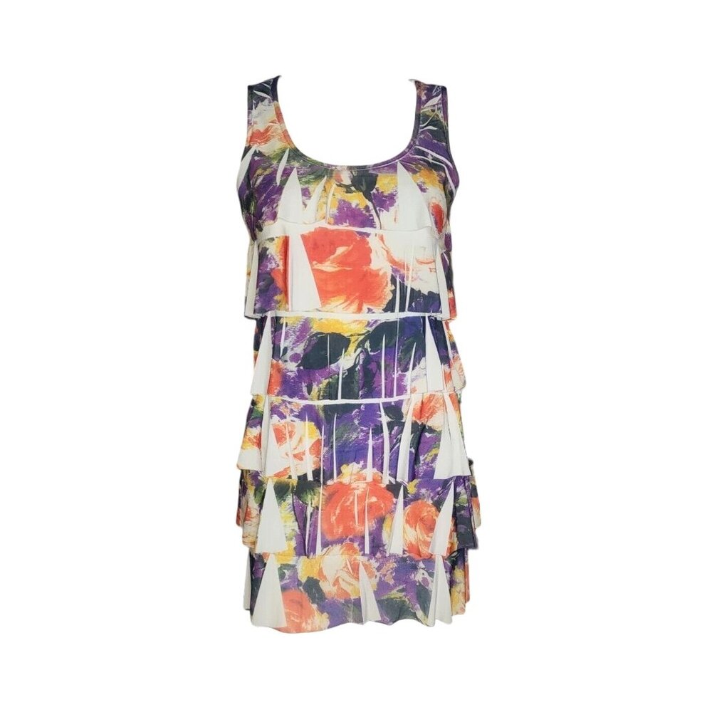 Espresso‎ Tank Top Womens Size M Medium White Multicolored Sublimation Tiered